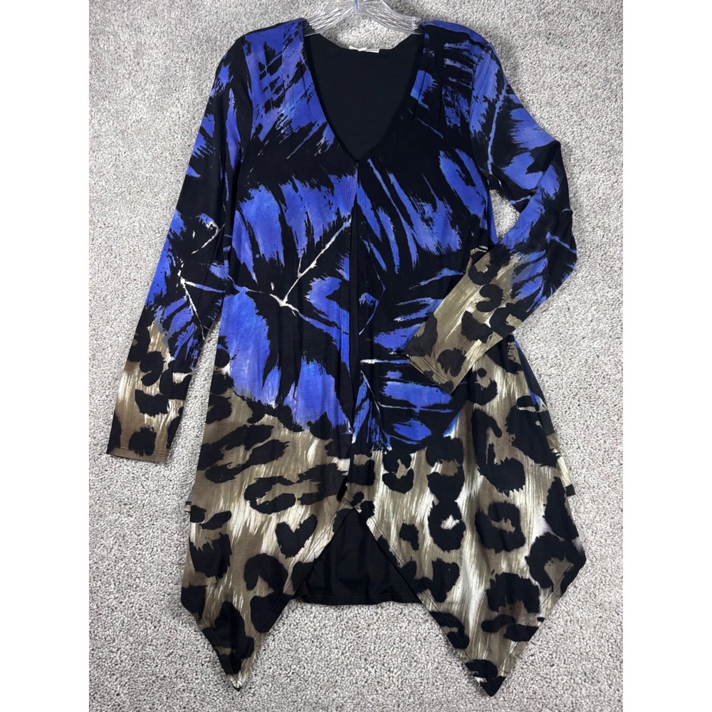 ADORE Women's Blue Black Leopard Print Asymmetrical‎ Tunic Dress Size S